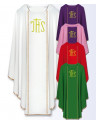 Traditional Priest Chasuble with Embroidered IHS Monogram in All Liturgical Colors