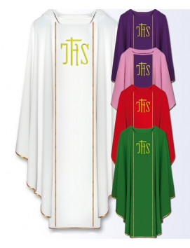 Traditional Priest Chasuble with Embroidered IHS Monogram in All Liturgical Colors