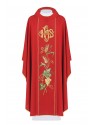 Casulla bordada con IHS, espigas, uvas - roja (H22)