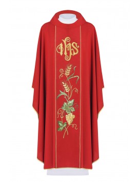 Chasuble embroidered with IHS, ears, grapes - red (H22)