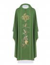 Embroidered chasuble with IHS, ears, grapes - green (H23)