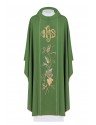 Casulla bordada con IHS, espigas, uvas - verde (H23)