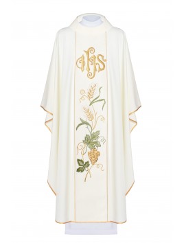 Chasuble embroidered IHS, ears, grapes - ecru (H24)
