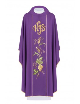 Chasuble brodée avec IHS, épis, raisins - violet (H25)
