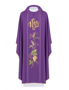 Chasuble embroidered with IHS, ears, grapes - purple (H25)