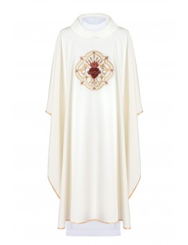 Gesticktes Messgewand Herz Jesu und Kelch - ecru (H26).