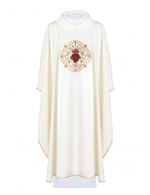 Gesticktes Messgewand Herz Jesu und Kelch - ecru (H26).
