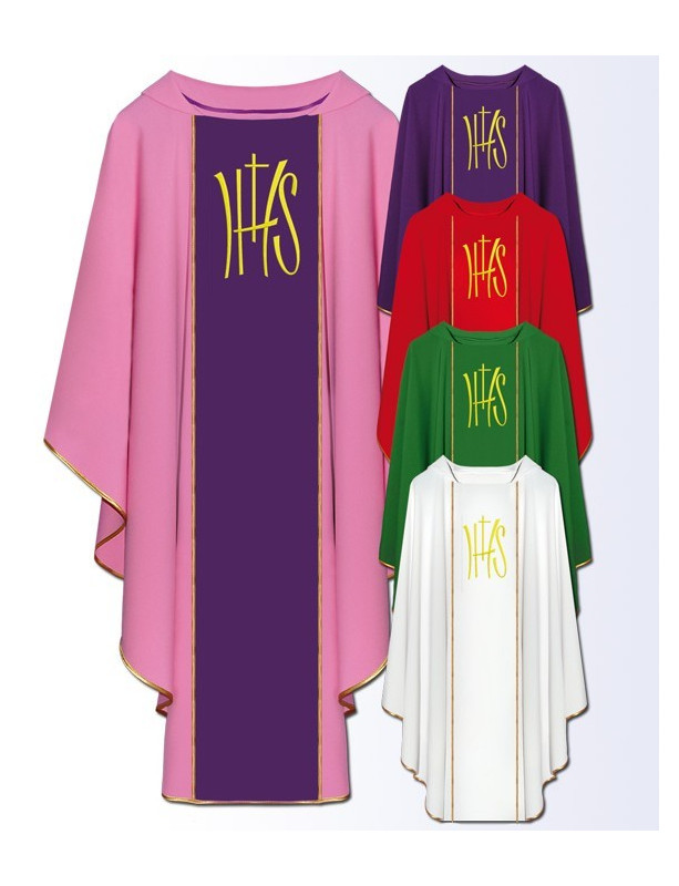 IHS Embroidered Priest chasuble in Multiple Liturgical Colors