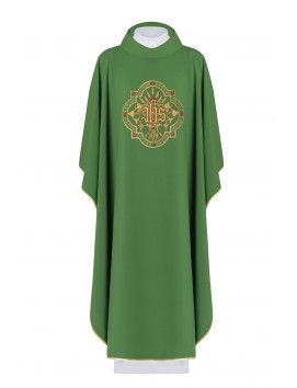 Chasuble brodée avec IHS et PAX - vert (H29)