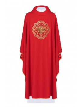 Embroidered chasuble with IHS and PAX - red (H31)