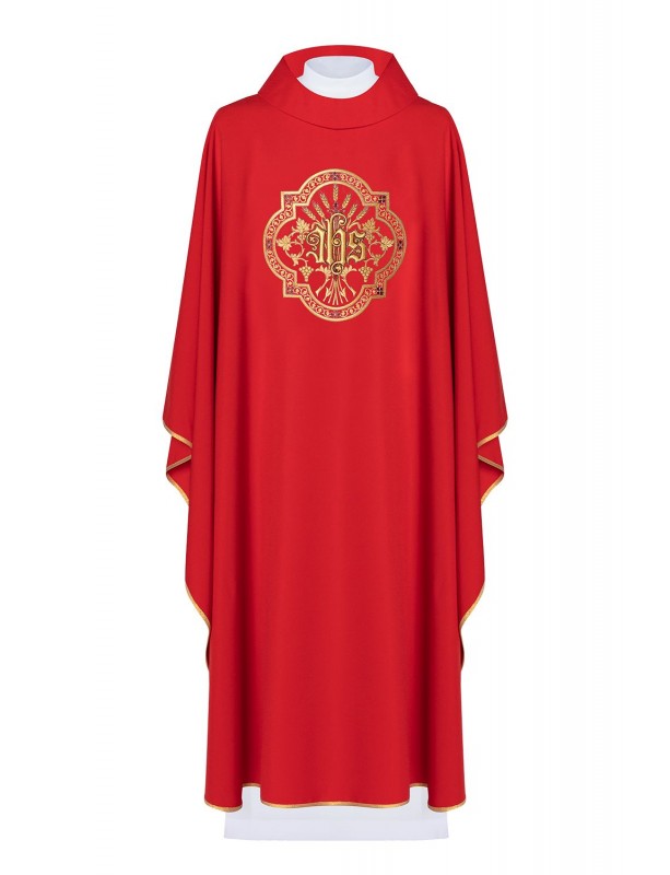 Embroidered chasuble with IHS and PAX - red (H31)