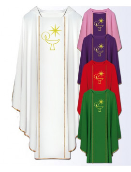 Catholic Liturgical Chasuble with Gold Chalice and Star Embroidery