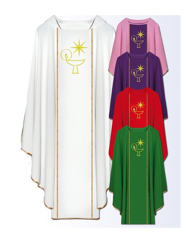 Catholic Liturgical Chasuble with Gold Chalice and Star Embroidery