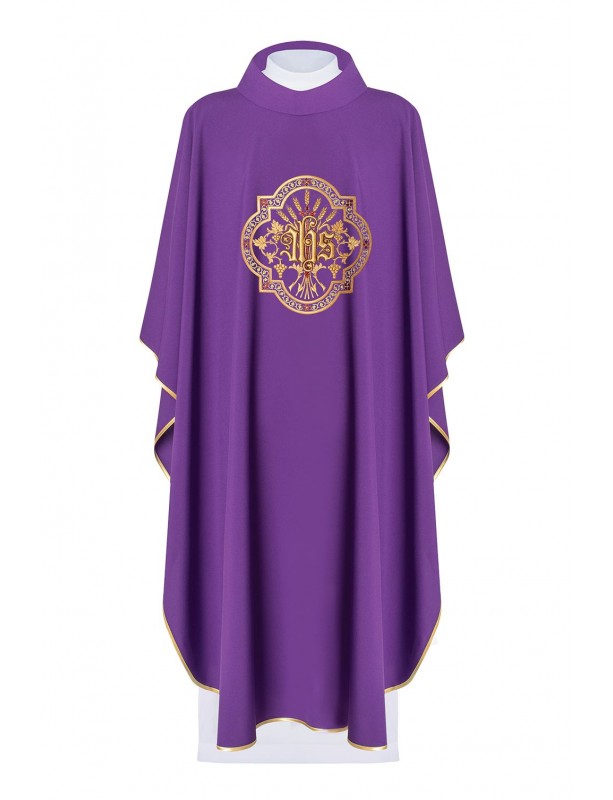 Casulla bordada con IHS y PAX - morada (H32)
