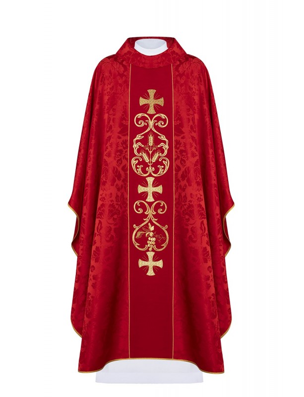 Casulla bordada con IHS y PAX - roja (H35)