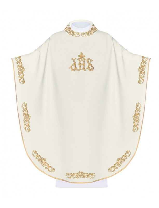 Chasuble brodée IHS - écru (H38)