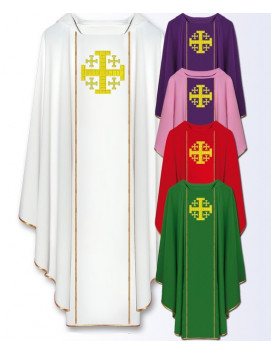 Catholic Liturgical Chasuble with Jerusalem Cross Embroidery