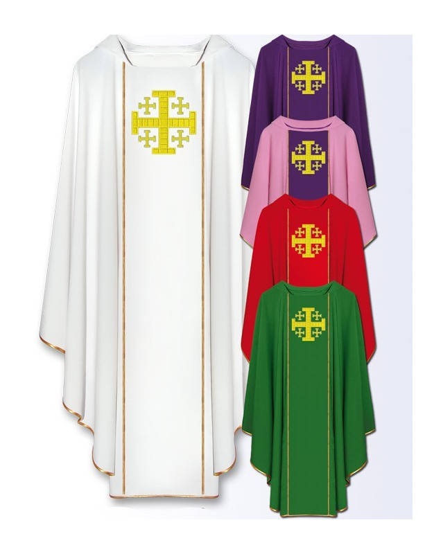 Catholic Liturgical Chasuble with Jerusalem Cross Embroidery