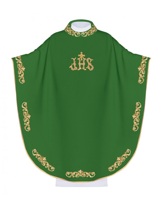 Casulla bordada con IHS - verde (H39)