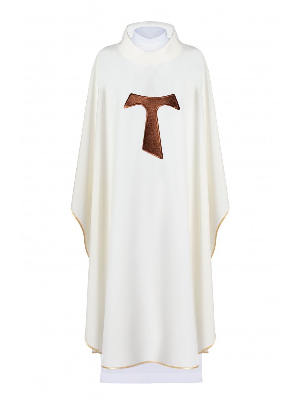 Chasuble decorated with Franciscan cross TAU - ecru