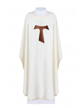 Casulla sin cuello, decorada con la cruz franciscana TAU - crudo
