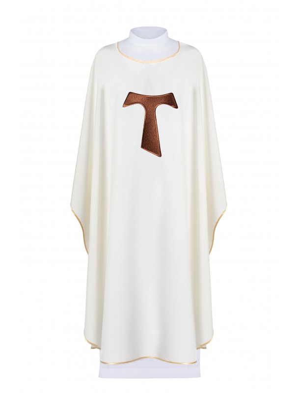 Casulla sin cuello, decorada con la cruz franciscana TAU - crudo