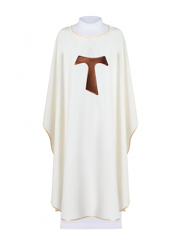 Chasuble without collar, decorated with Franciscan cross TAU - ecru