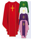 Liturgical Chasuble Set with Embroidered Cross Design – Multi-Colored Vestments for Catholic Priests