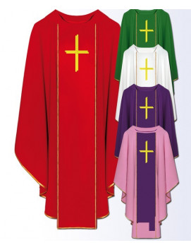 Liturgical Chasuble Set with Embroidered Cross Design – Multi-Colored Vestments for Catholic Priests