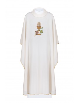 Chasuble brodée d'un calice, d'un IHS et de raisins - écru (H46).