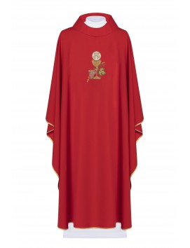 Embroidered chasuble with chalice, IHS and grapes - red (H47)