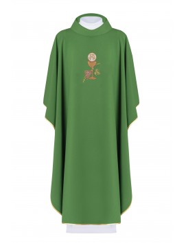 Besticktes Messgewand mit Kelch, IHS und Trauben - grün (H48).