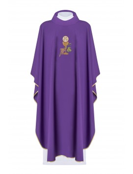 Casulla bordada con cáliz, IHS y uvas - morada (H49).
