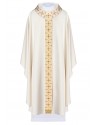 Embroidered chasuble with narrow belt, decorative stones - ecru (H54)