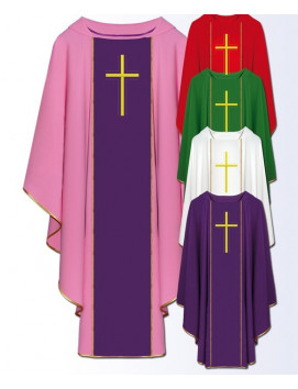 Catholic Liturgical Chasuble with Gold Cross Embroidery - 5 Colors