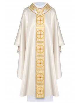 Chasuble richement brodée, pierres décoratives - écru (H60)