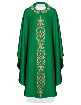 Casulla ricamente bordada, piedras decorativas - verde (H62)