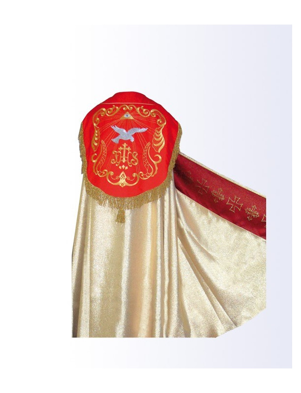 Piviale dorato con striscia rossa IHS + stola