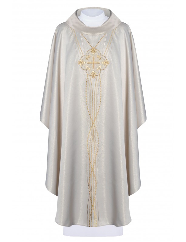 Chasuble inspirée du rosaire - tissu écru brillant (H66)
