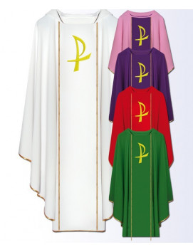 Chasuble with Embroidered Chi-Rho Symbol – Multi-Color Options for Sacred Celebrations