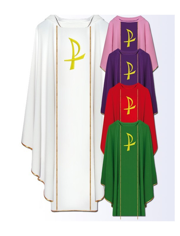 Chasuble with Embroidered Chi-Rho Symbol – Multi-Color Options for Sacred Celebrations