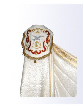 Rauchmantel weiß/ecru mit Goldstreifen + Stola