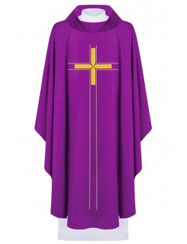 Chasuble brodée avec croix - violet (H72)