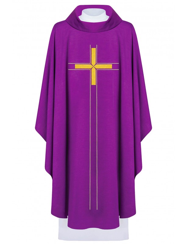Embroidered chasuble with cross - purple (H72)