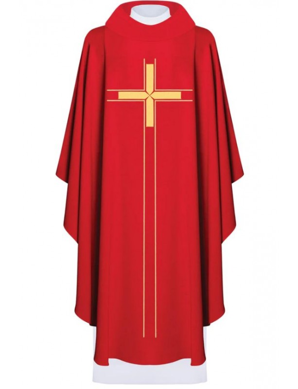 Casula bordada com cruz - vermelho