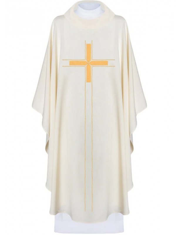 Casula bordada com cruz - ecru