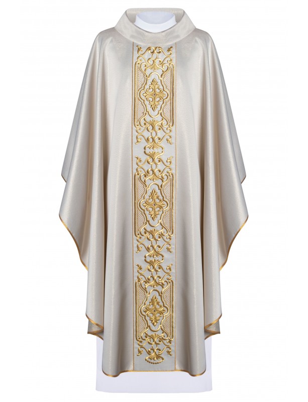 Casula riccamente ricamata, tessuto lucido - écru (H76)