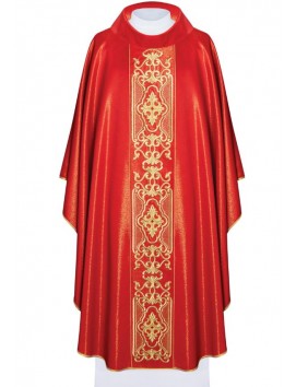Casulla ricamente bordada, tejido reluciente - roja (H79)