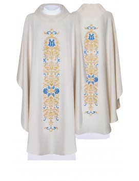 Chasuble embroidered with the symbol of Our Lady - ecru brocade (H84)