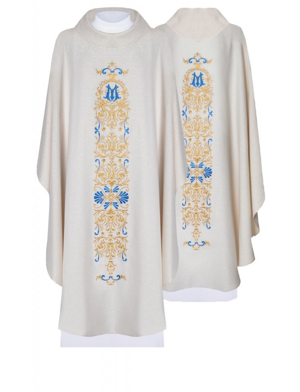 Ornat haftowany z symbolem maryjnym - ecru brokat (H84)